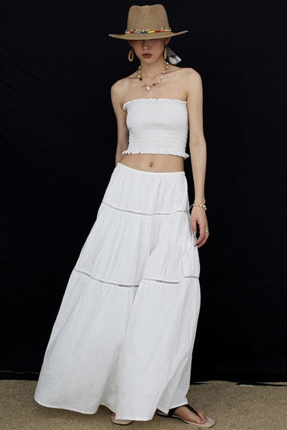 Elasticated White Long Skirt
