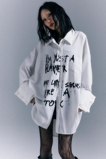 Graffiti Print Striped Long-Sleeved Shirt