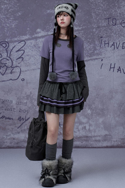 Striped Fake Two-Piece Top