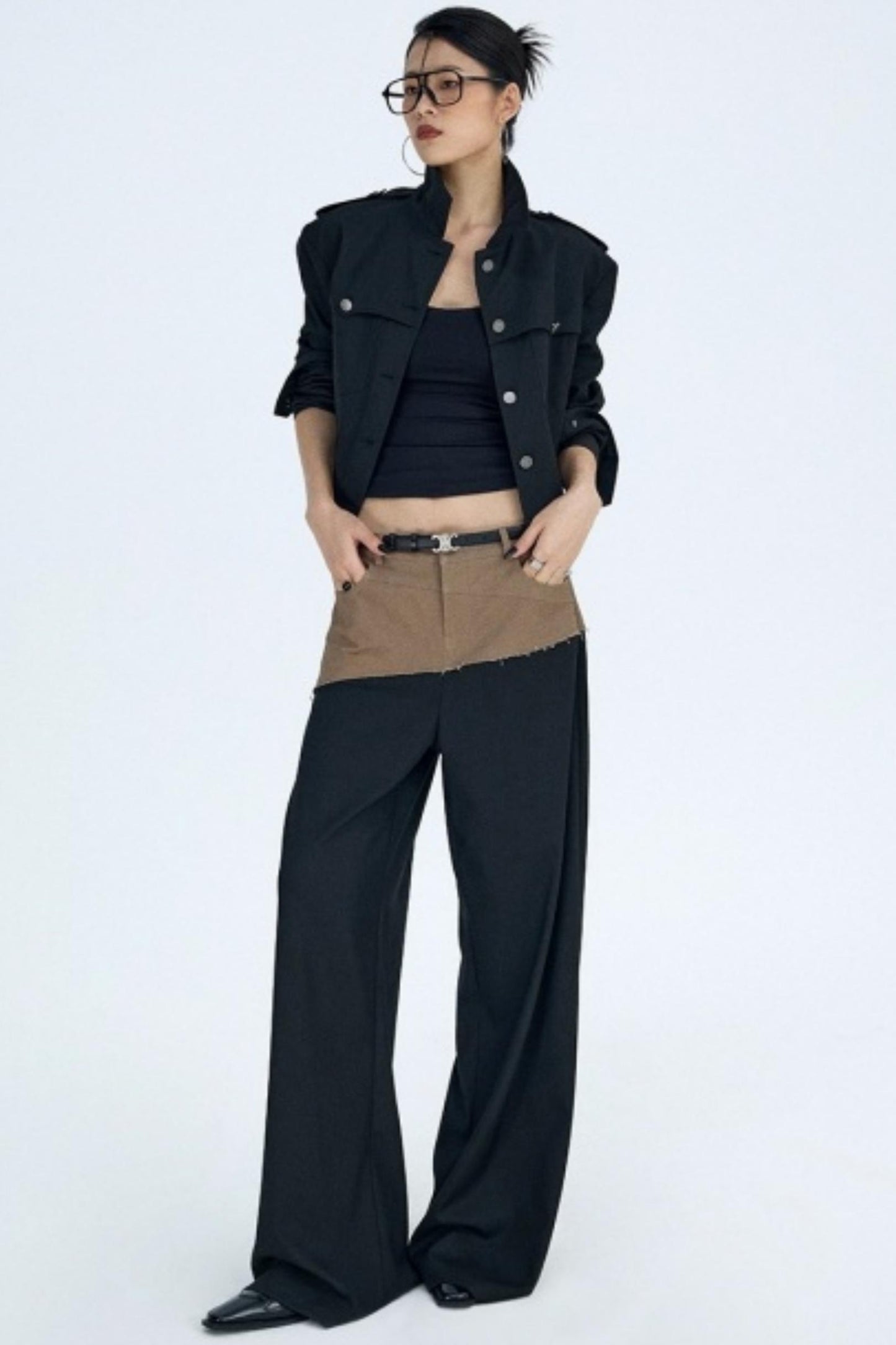 Diagonal Color-Blocking Workwear Pants