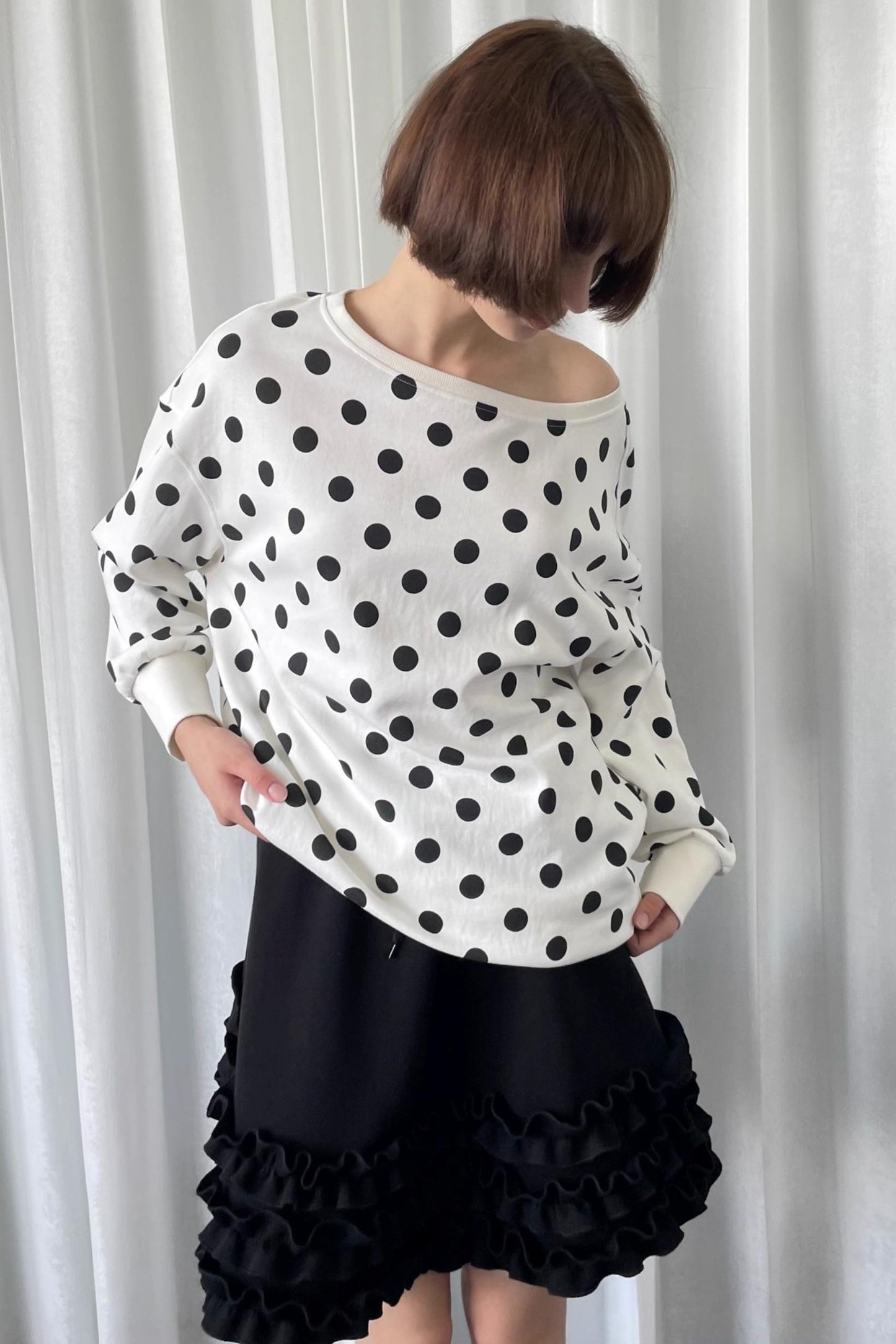 Versatile Polka Dot Crew Neck Sweatshirt