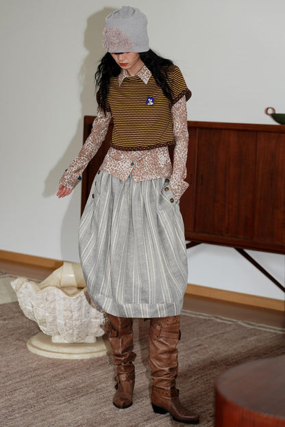 Vintage Striped Rolled Hem Short-Sleeve Top