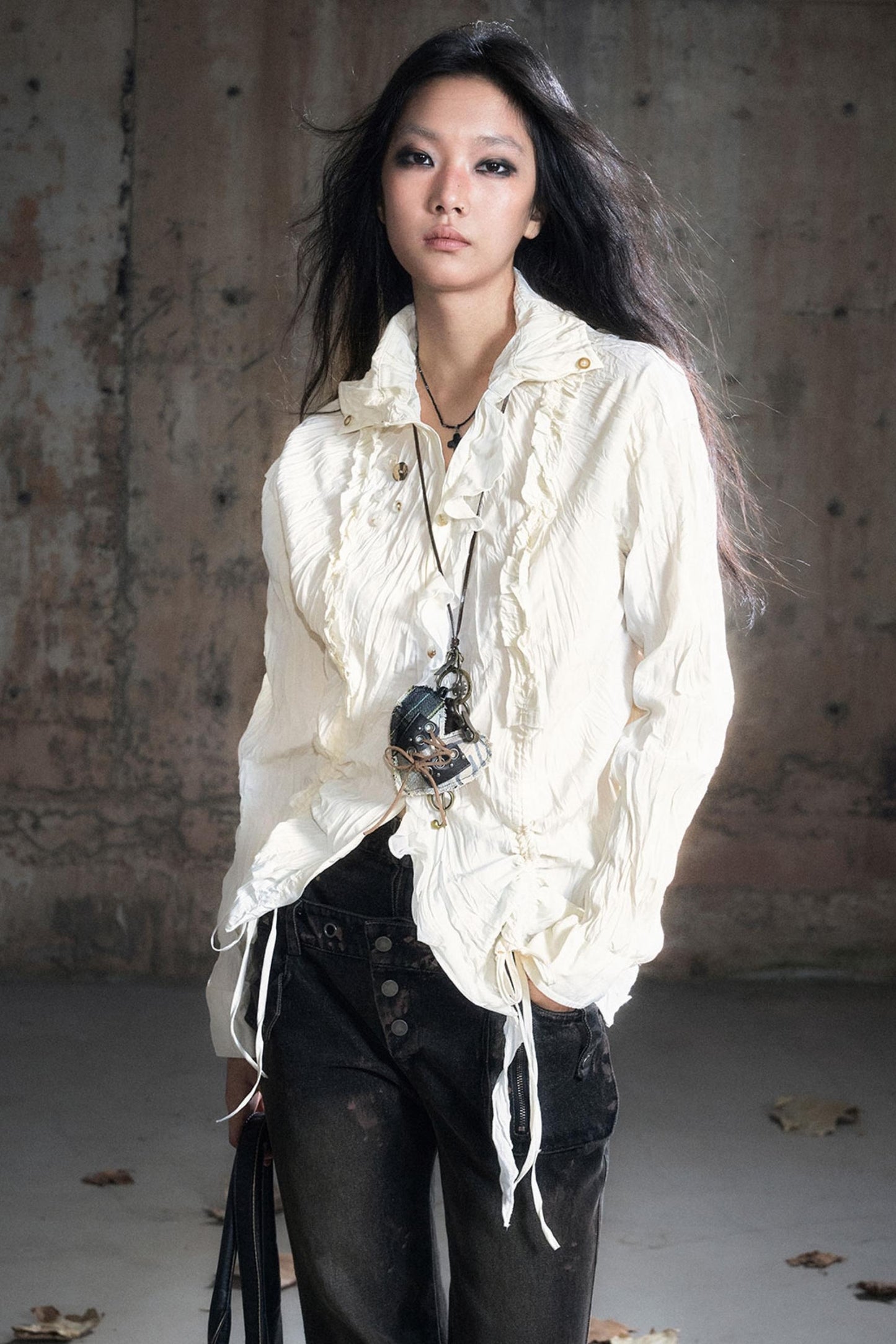 Wander Pleated Distressed Chiffon Shirt