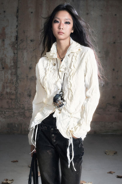 Wander Pleated Distressed Chiffon Shirt