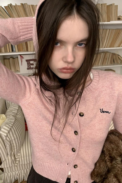 Pink Wool Hooded Cardigan