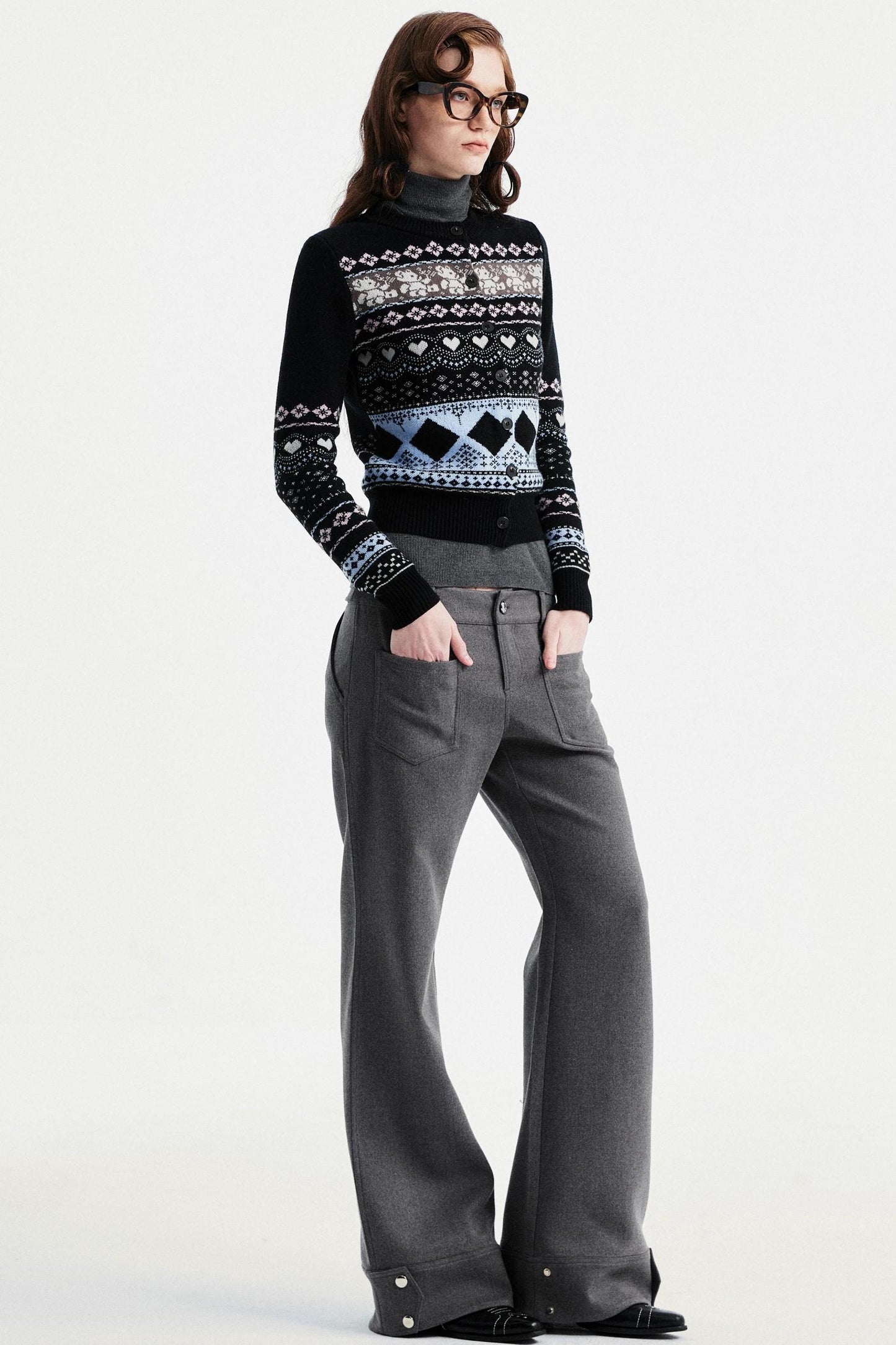 Gray Tapered Flared Pants