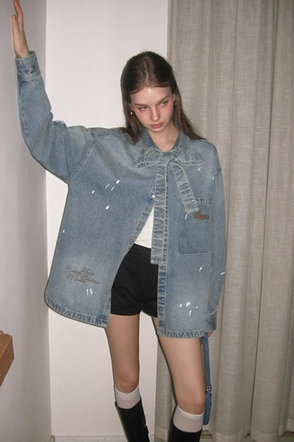 Washed Distressed Loose Denim Jacket