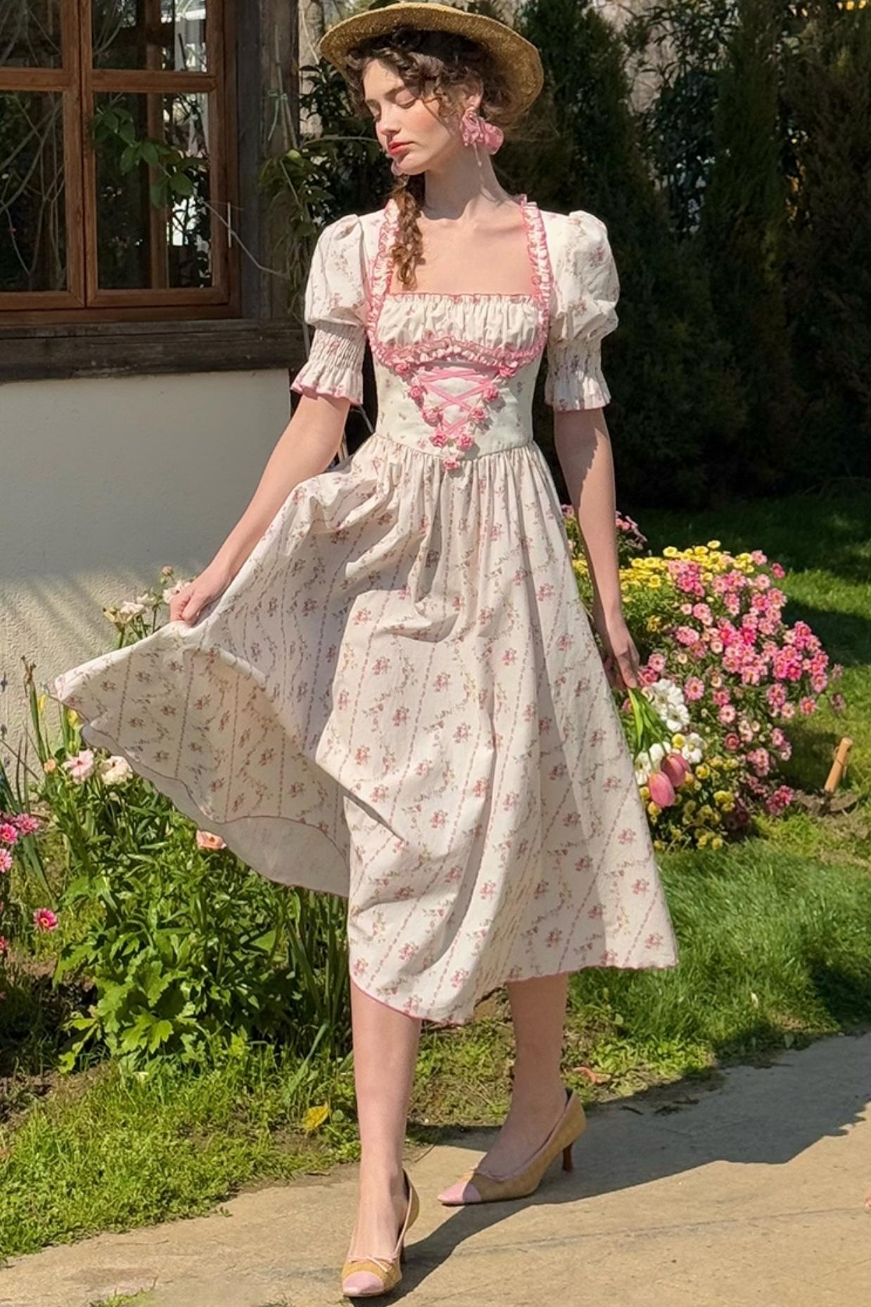 Fishbone Square Neck Dress