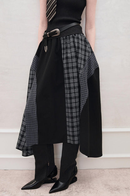 Long Check Panel Skirt