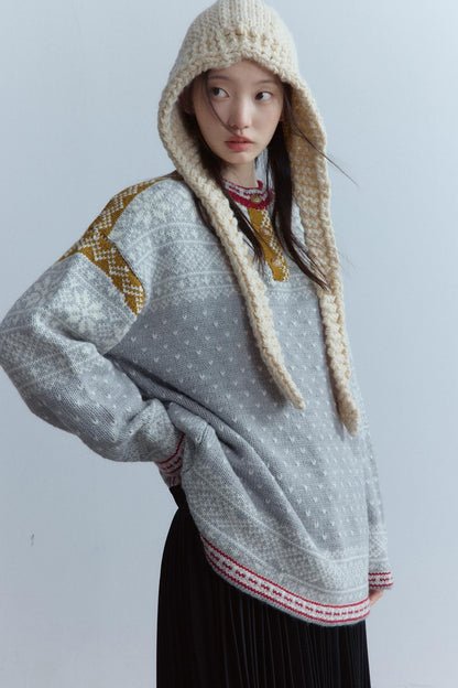 Snowflake Gray Wool Sweater