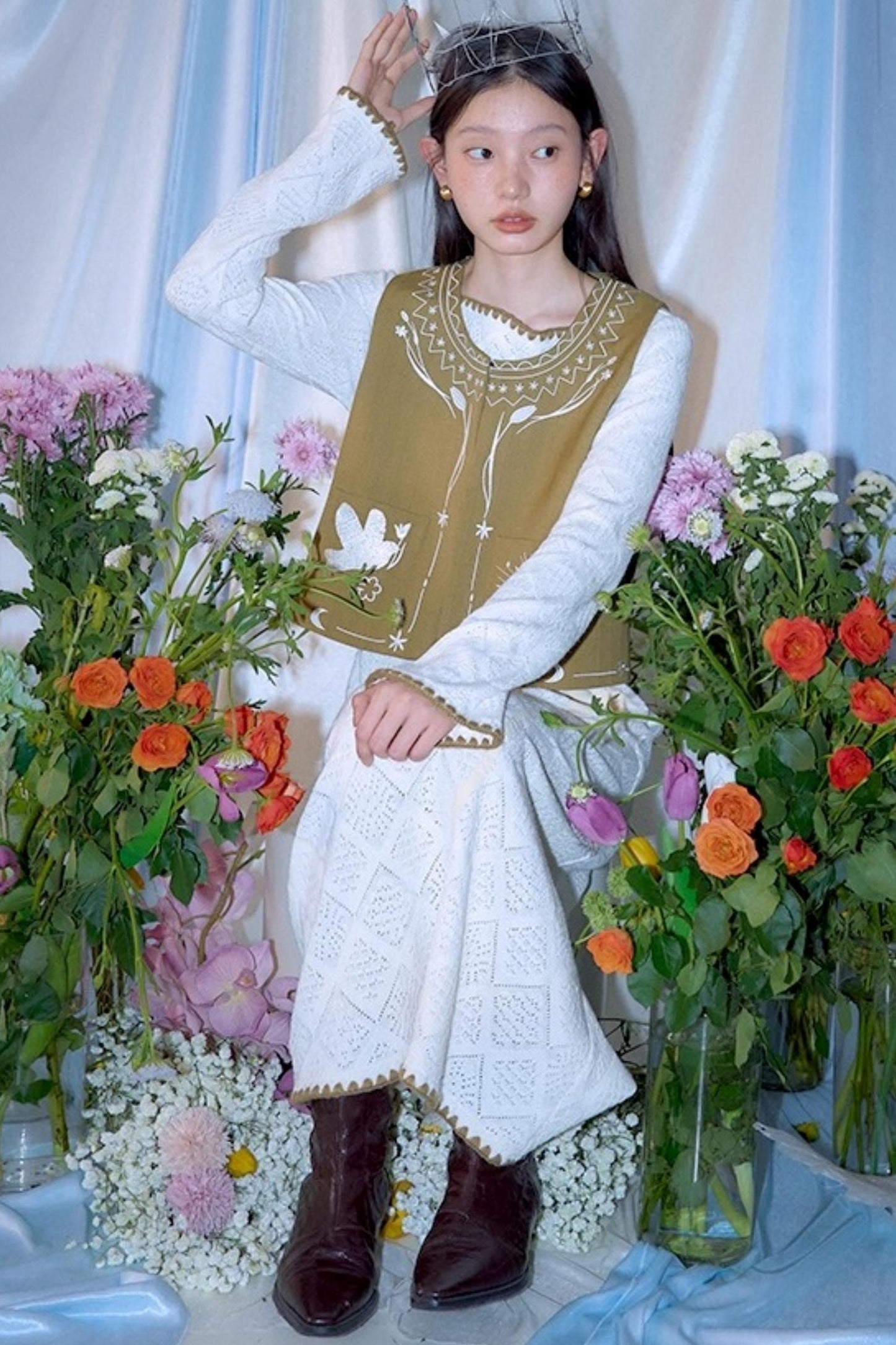 Bright Star Vintage Bird Embroidery Wool Jacket Set-Up