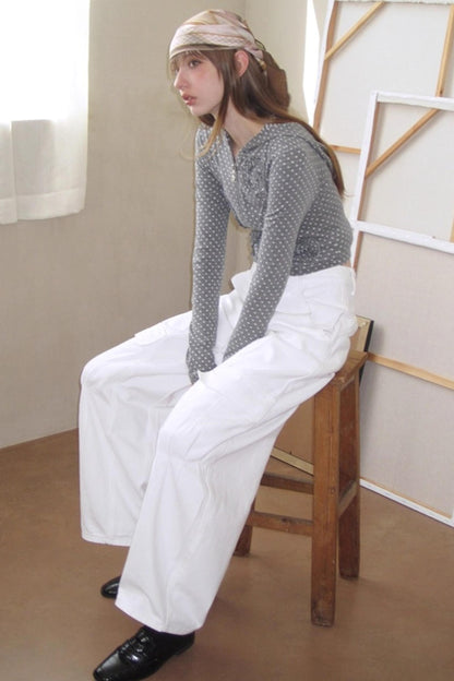 Reverbial Polka Dot Stripe Knitted Hoodie Top