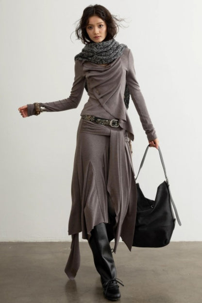 Classical Pleated Distressed Skirt Set-Up