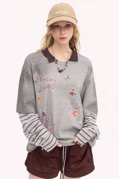 Cartoon Print Retro Sweater
