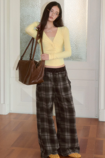 Retro Loose Straight Plaid Trousers