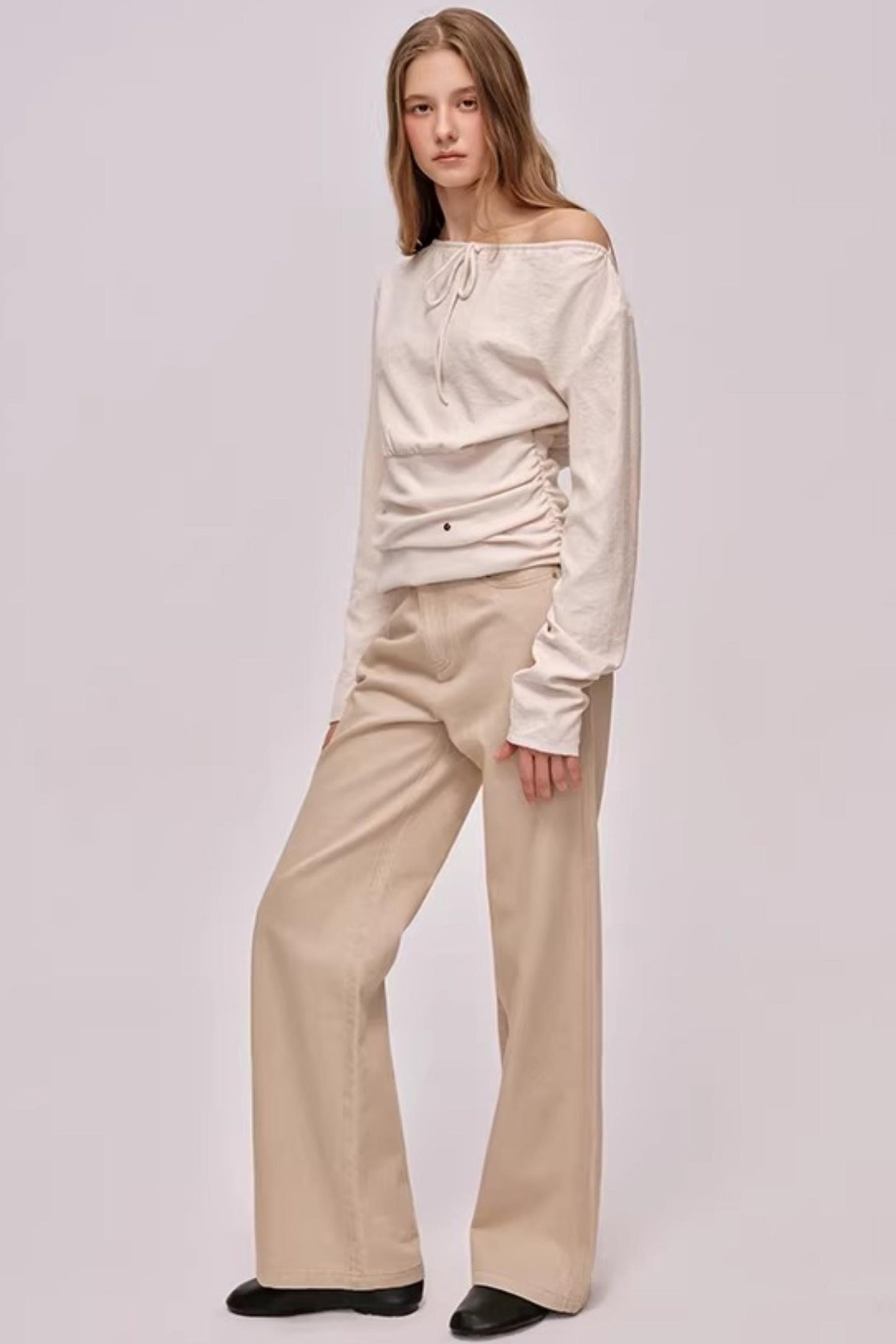 Slanted Shoulder Patchwork Top