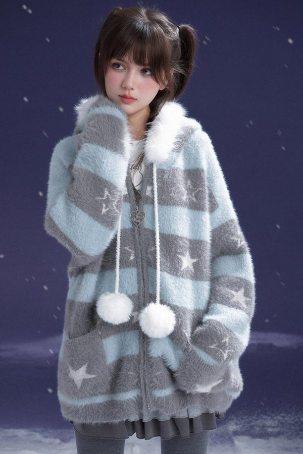 Gray-Blue Striped Star Sweater