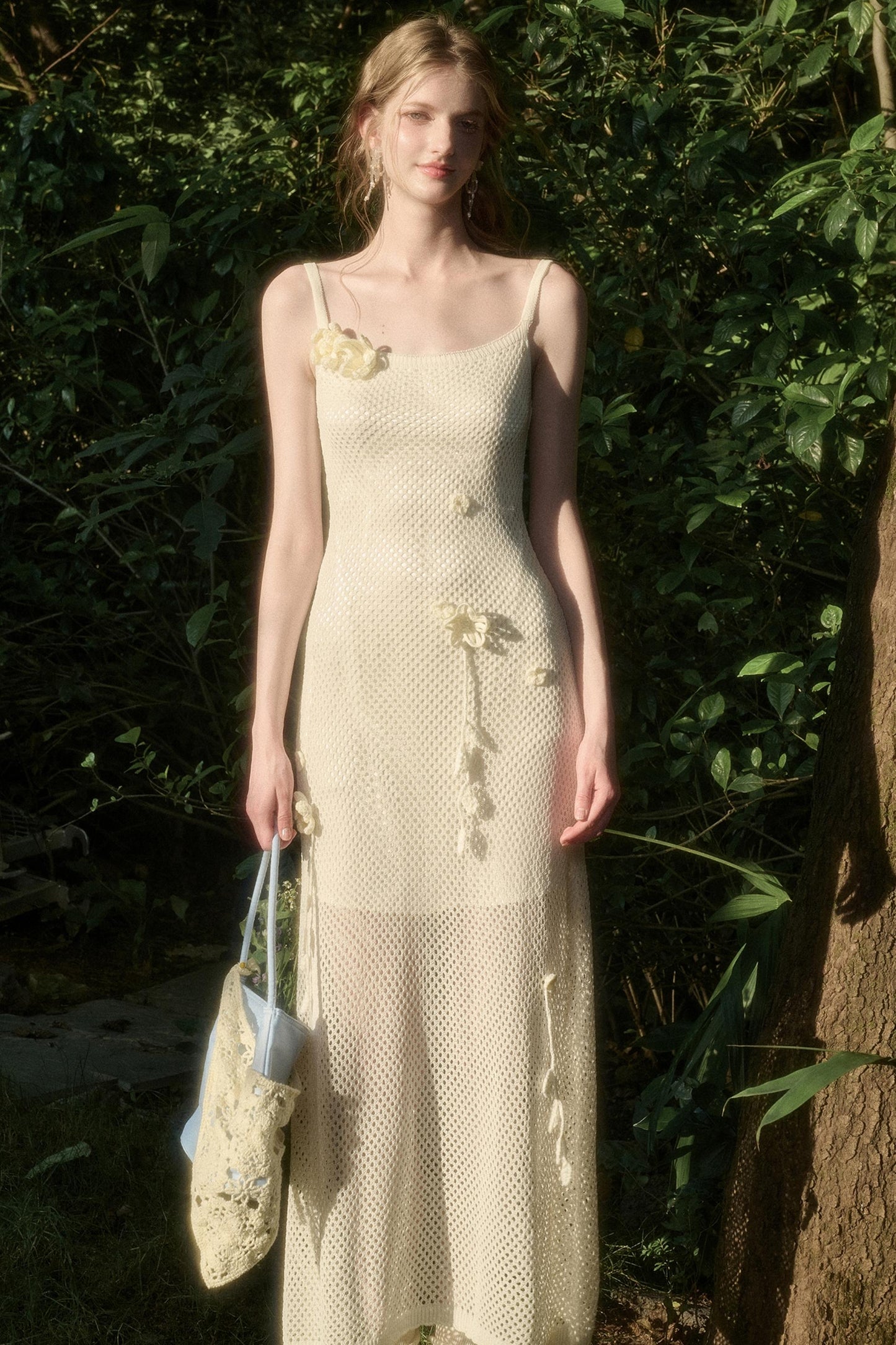 Pure White Floral Knit Dress