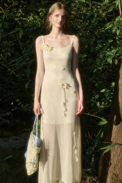 Pure White Floral Knit Dress