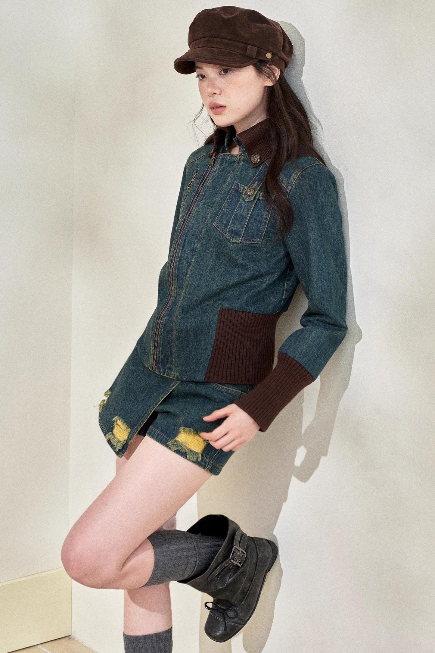 Vintage Denim Cropped Jacket Set-Up