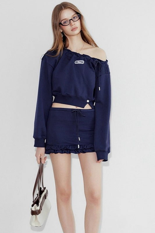 Cropped Sweatshirt Ruffle Set-Up