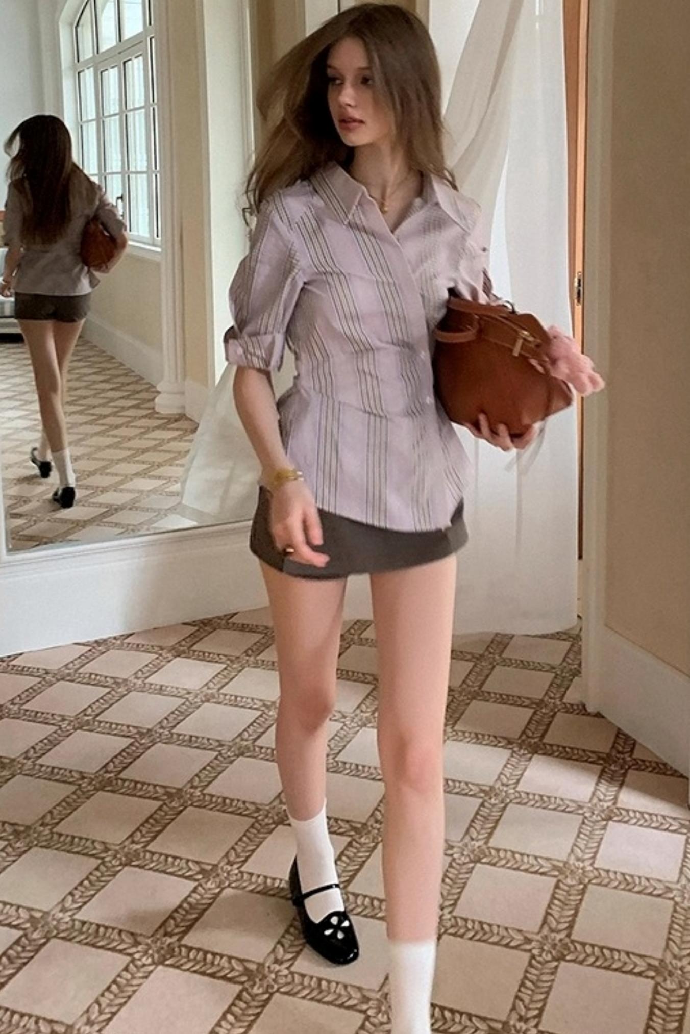 Asymmetric Striped Slim Fit Shirt