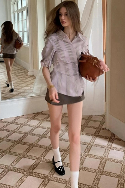 Asymmetric Striped Slim Fit Shirt