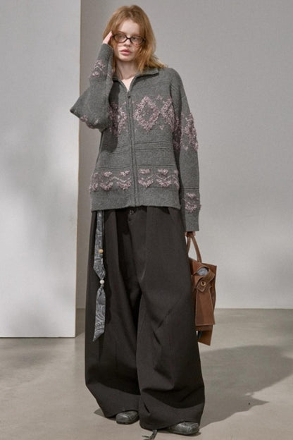 Diamond Pattern Knitted Cardigan Jacket