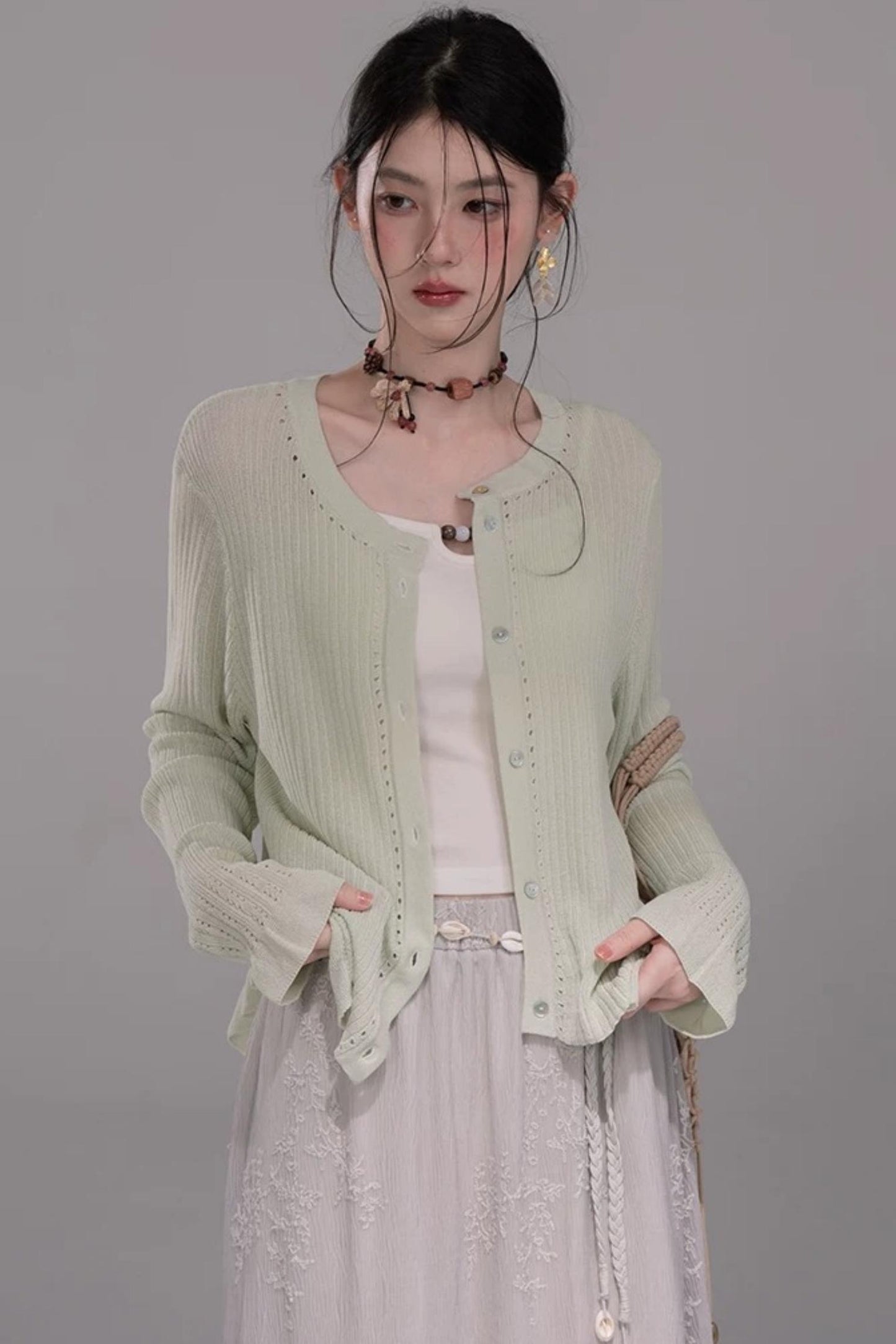 Cloud White Knit Cardigan Top