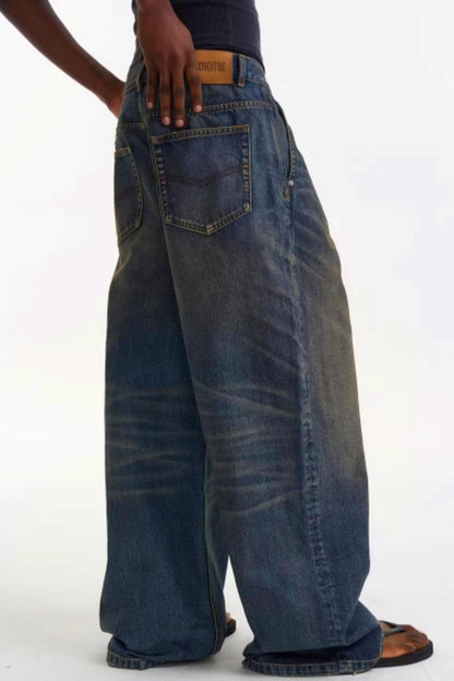 Pleated Washed Denim Pants