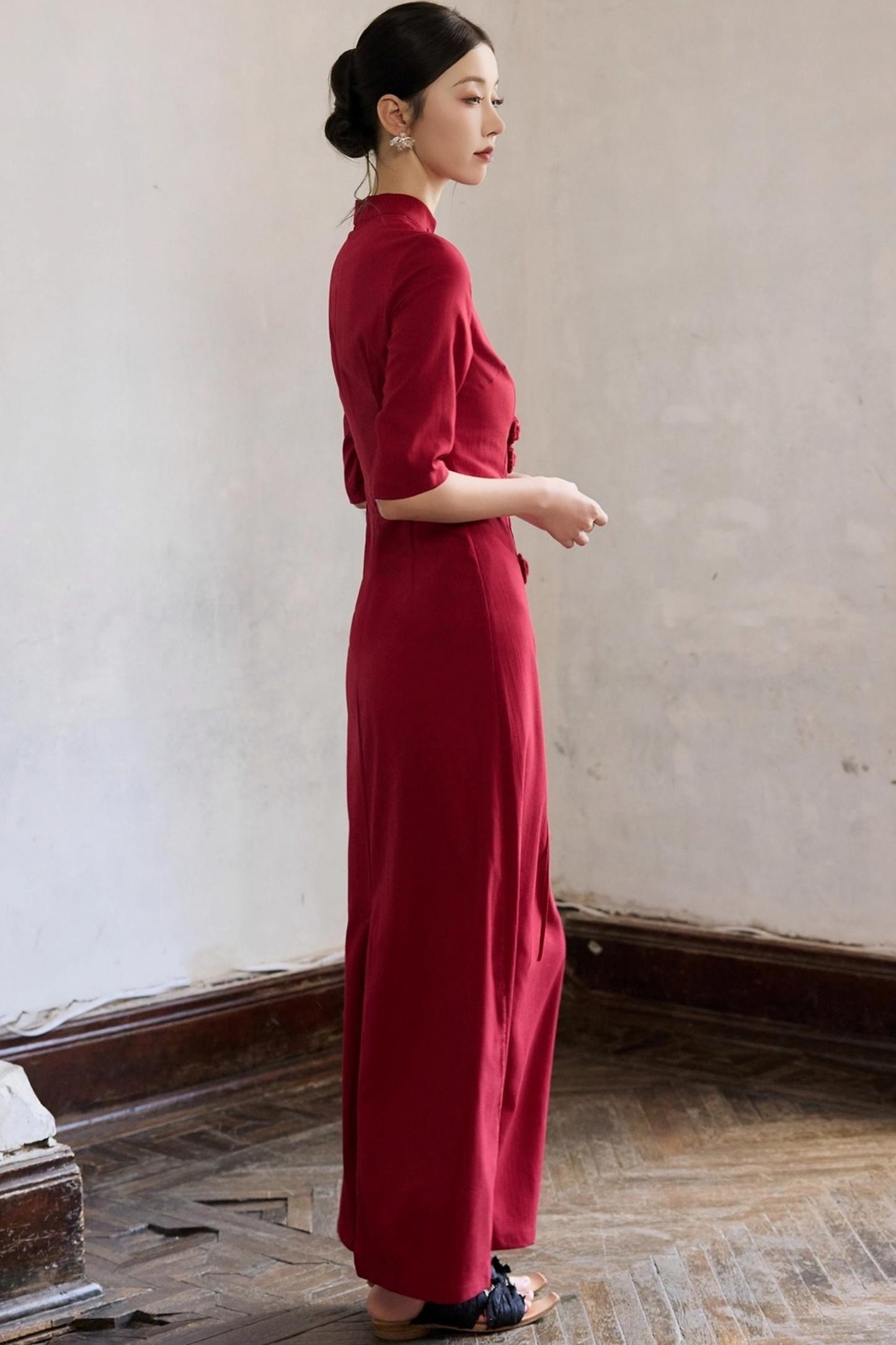 Red Flower Cheongsam Dress