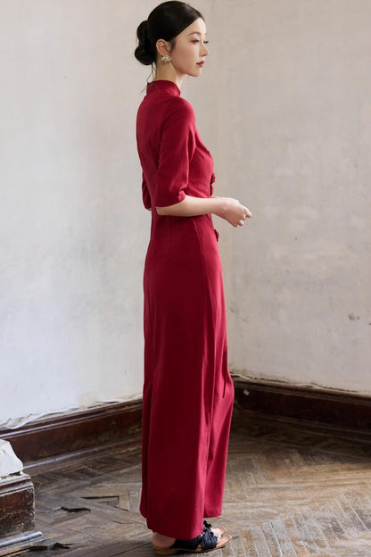 Red Flower Cheongsam Dress