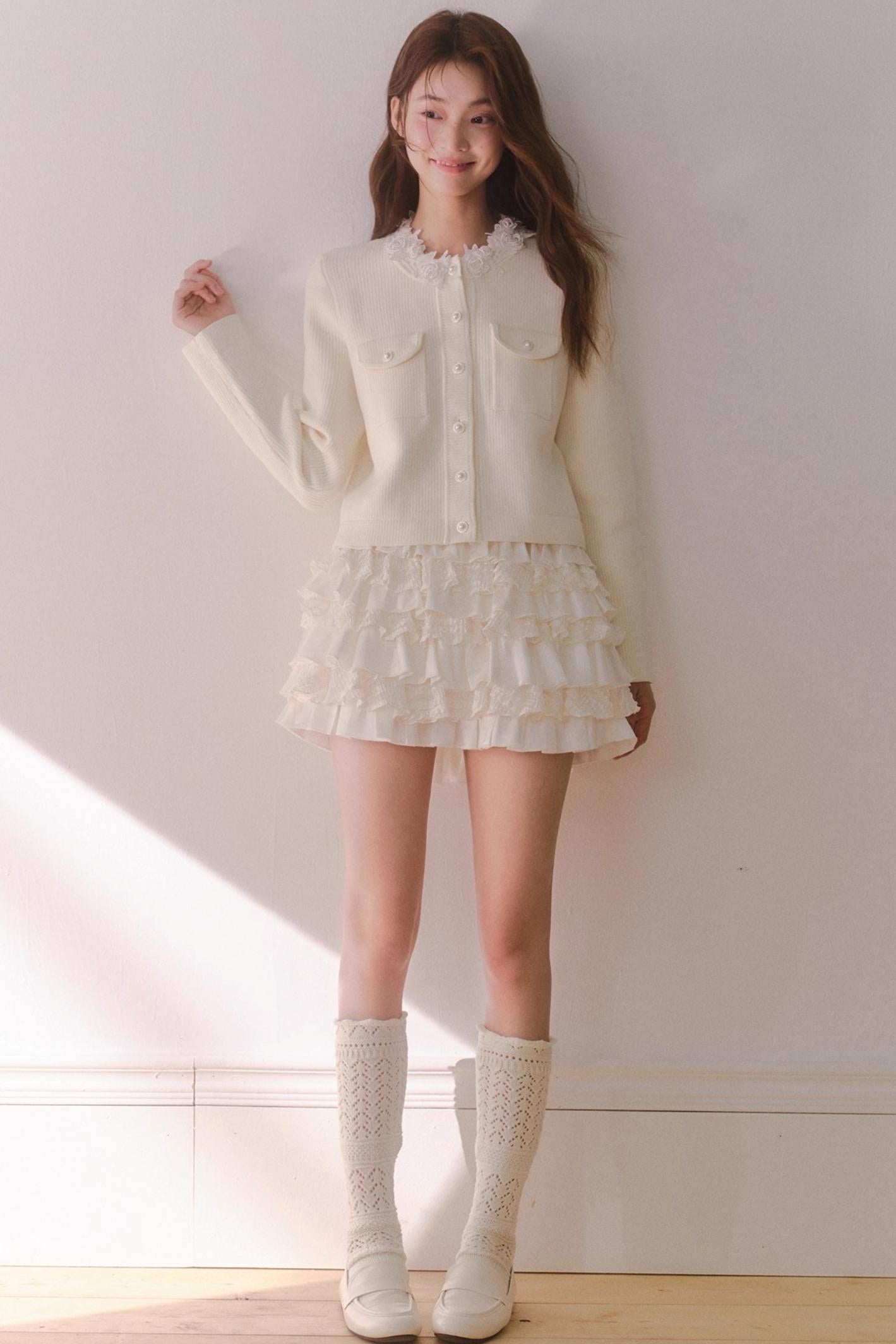 Off-White Satin Lace Skirt
