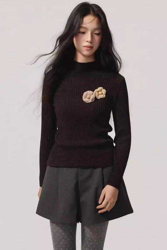 Detachable Corsage Turtleneck Sweater