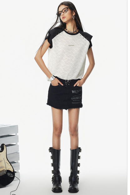 Black & White Shoulder Pad T-Shirt