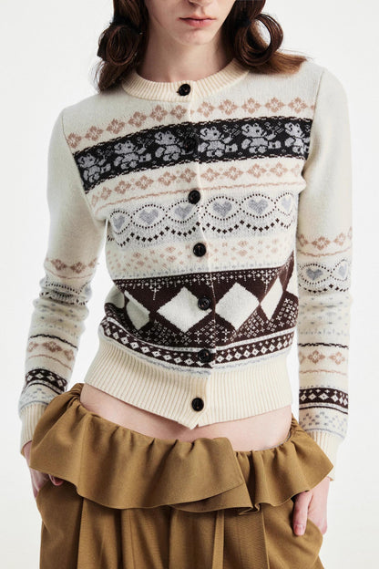 Retro Bear Jacquard Wool Cardigan