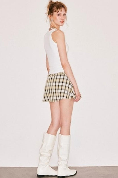 Yellow Checked Ruffled A-Line Skirt