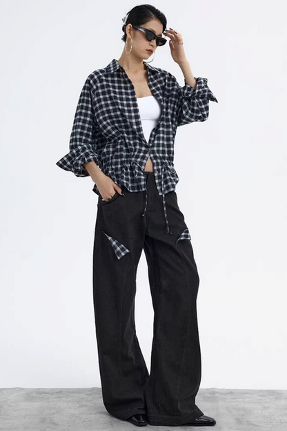 Dekonstruktierte Matte Schwarze Karohose