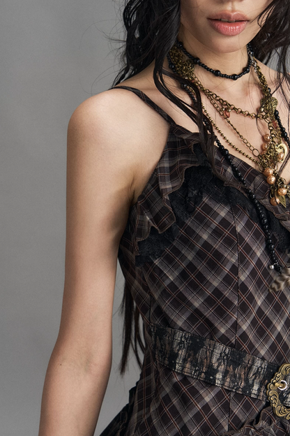 Retro Irregular Plaid Dress