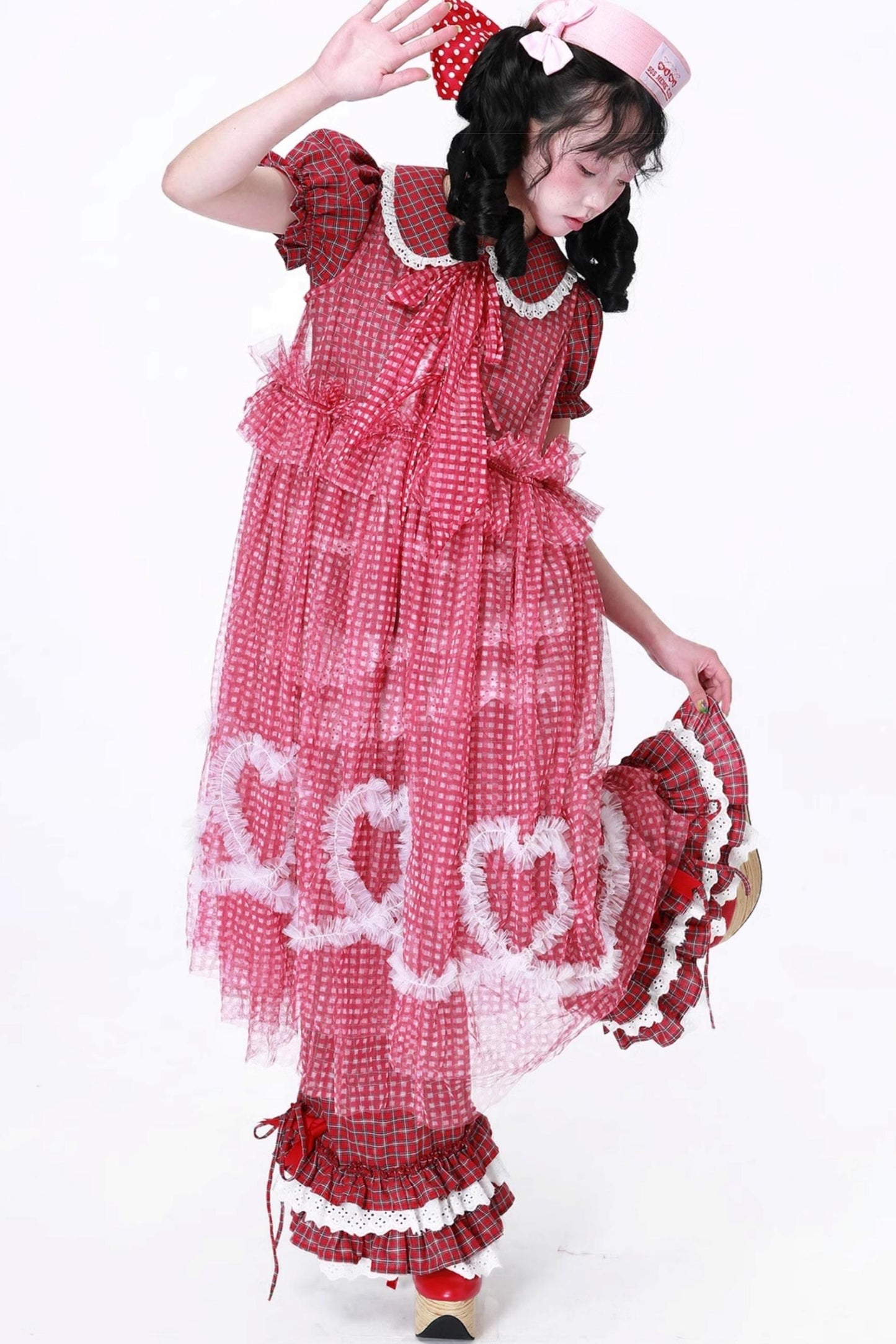 Retro Plaid Mesh Dress