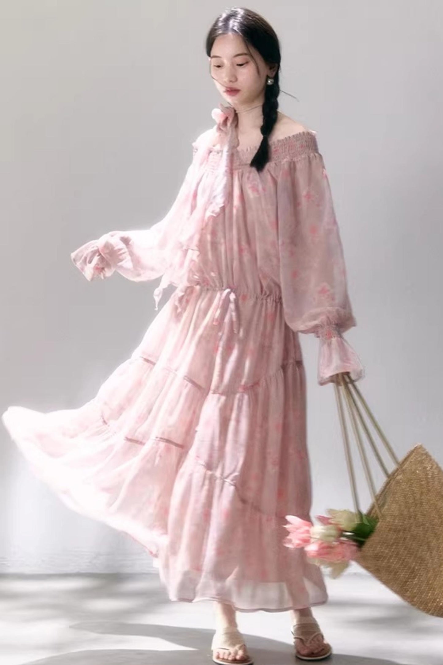 Misty Rose Off-Shoulder Dress