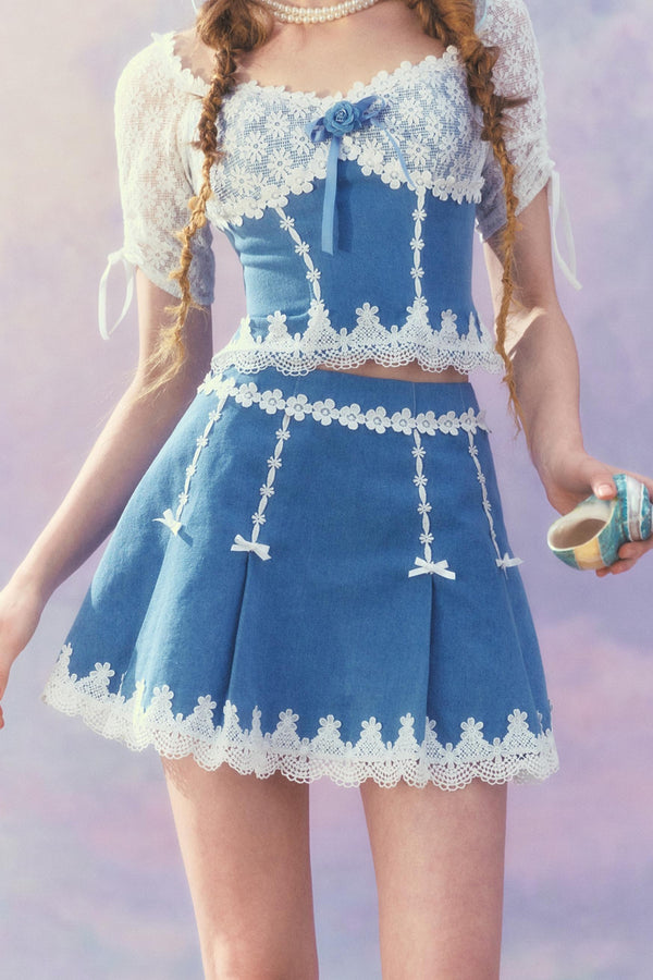 Patchwork Denim Skirt Set-Up