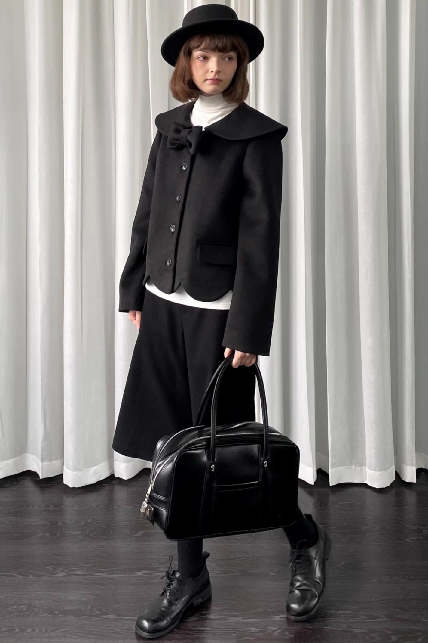 Black Woolen Bow Coat