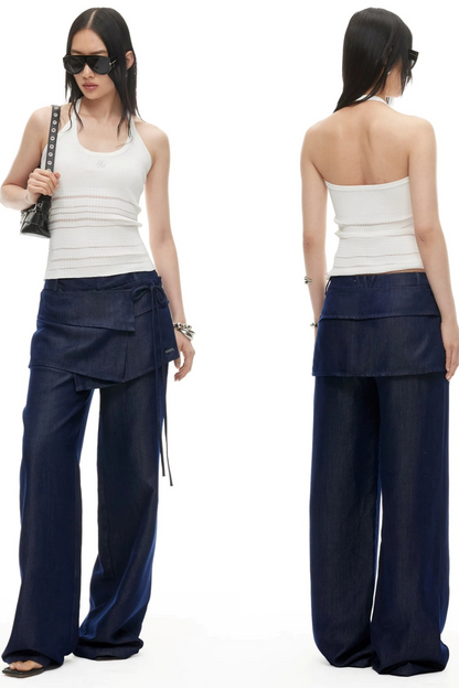 Lyocell Wide-Leg Pants Detachable Skirt