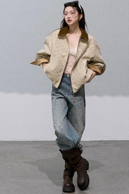 Laser-Cut Flower Vintage Wide-Leg Jeans