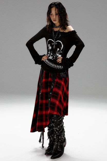 Retro Slim Print Hooded Knit Top