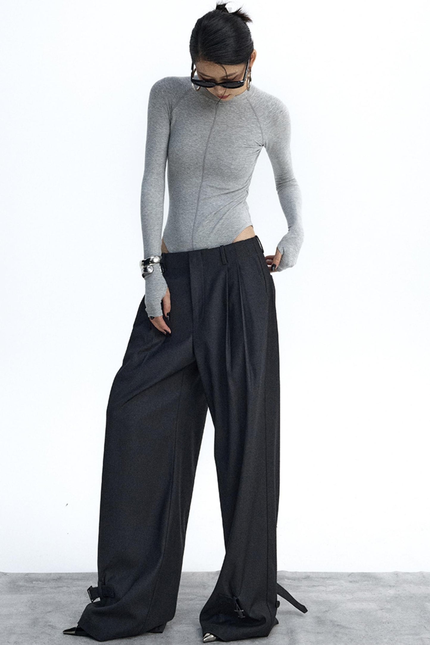 Gray and Black Knit Bodysuit