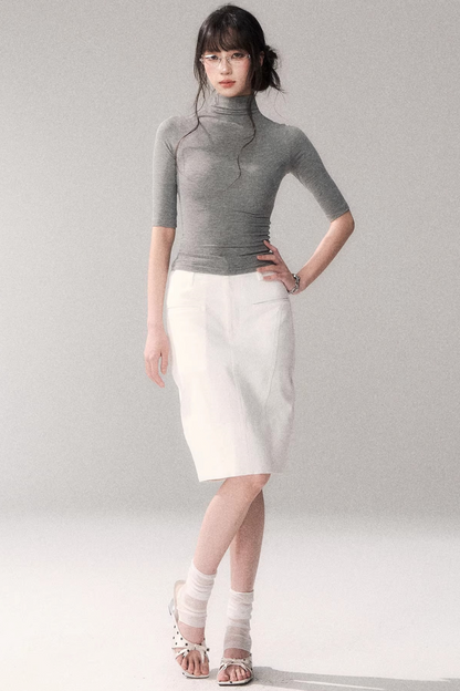 Cotton High-Waisted Midi Skirt