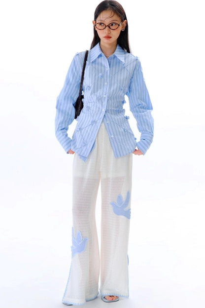 Mandao Flower Vine Striped Diamond Shirt