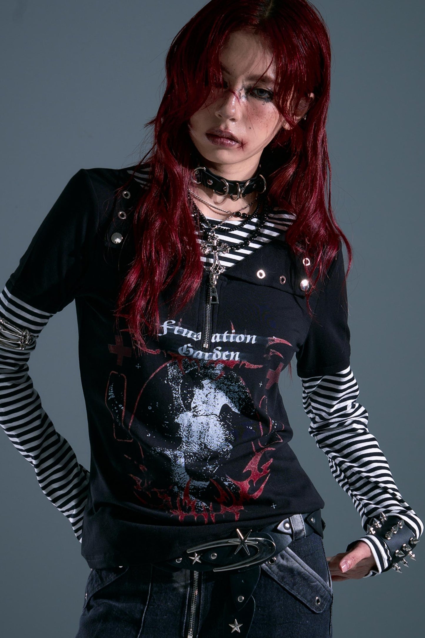 Punk Street Striped Print Long Sleeve Top